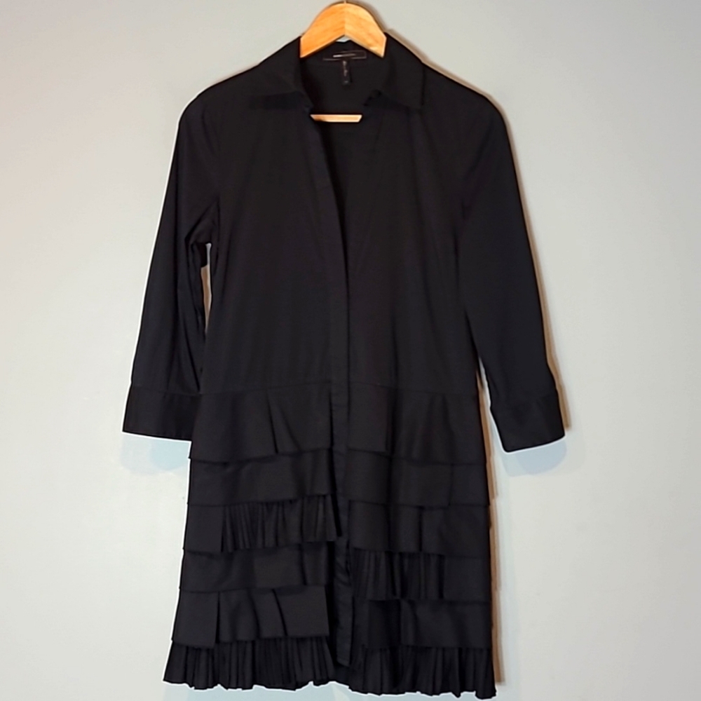 BCBGMaxAzria Black Tiered Ruffle Long Jacket Dress